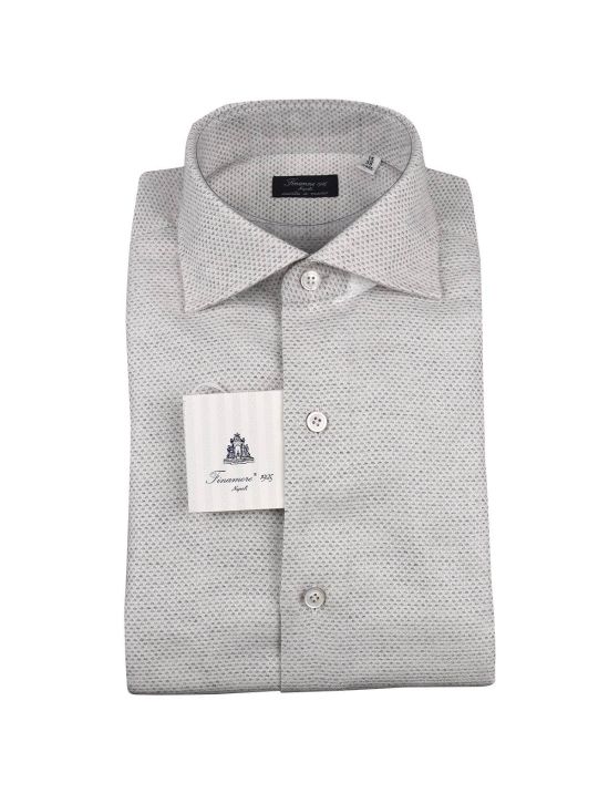 Finamore Finamore Light Gray White Cotton Shirt Light Gray 000