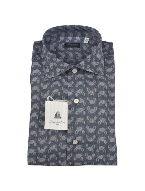 Finamore Finamore Blue Gray Linen Shirt Blue/Gray 000