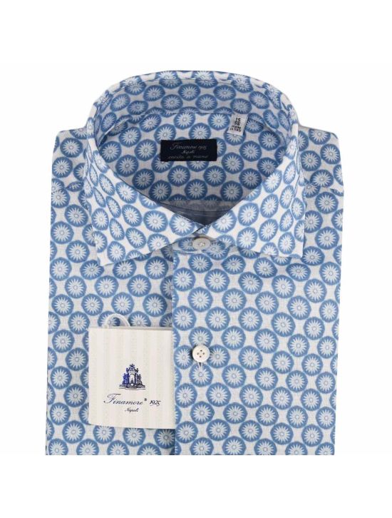 Finamore Finamore Light Blue White Cotton Linen Shirt Light Blue/White 001