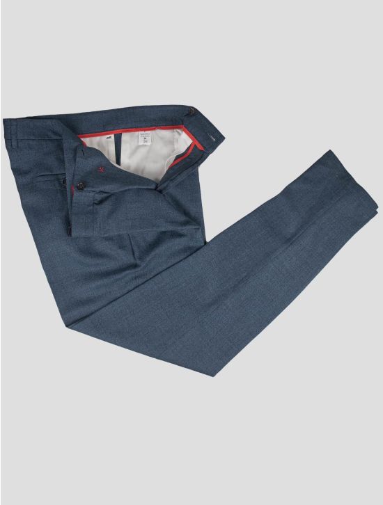 Isaia Isaia Blue Wool Silk Linen Dress Pants Blue 001