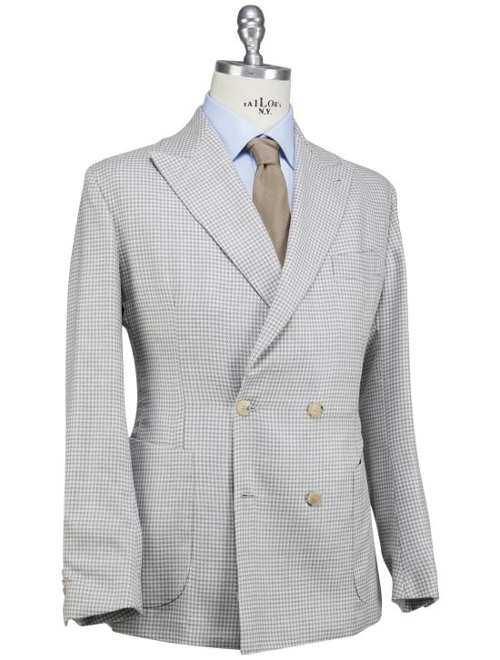 Luigi Borrelli Luigi Borrelli Gray Beige Linen Virgin Wool Blazer Gray / Beige 001