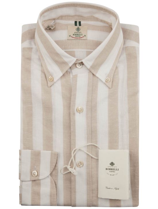 Luigi Borrelli Luigi Borrelli Beige White Linen Cotton Shirt Beige / White 000