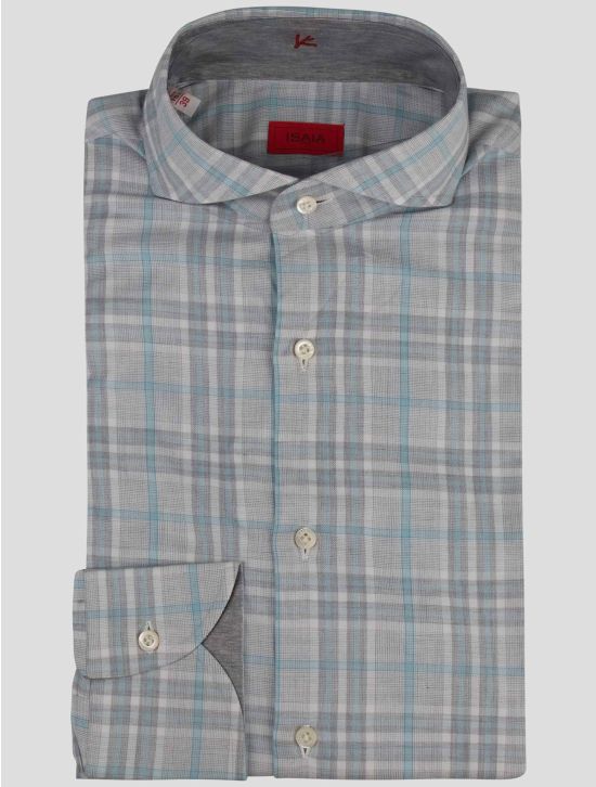 Isaia Isaia Light Blue Gray Cotton Shirt Light Blue / Gray 000