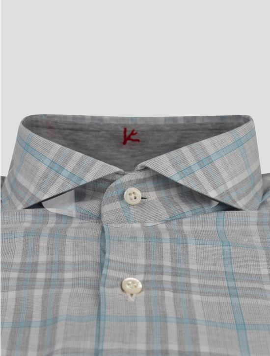 Isaia Isaia Light Blue Gray Cotton Shirt Light Blue / Gray 001