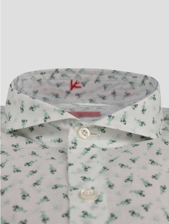 Isaia Isaia Green White Cotton Shirt Green / White 001