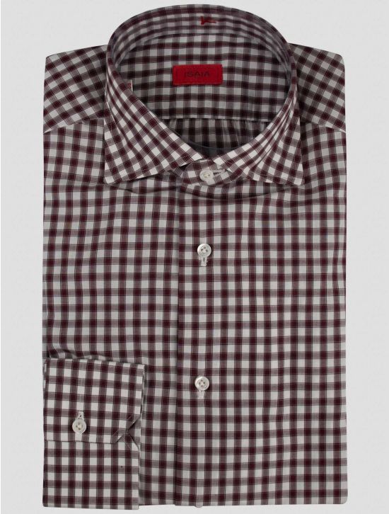 Isaia Isaia Burgundy White Cotton Shirt Burgundy / White 000