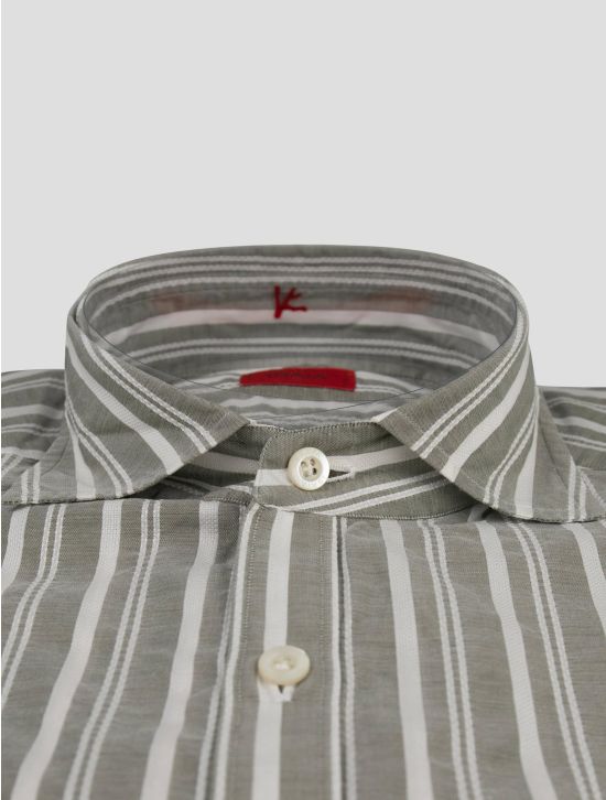 Isaia Isaia Gray White Cotton Shirt Gray / White 001