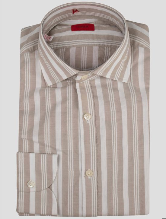 Isaia Isaia Beige White Cotton Shirt Beige / White 000