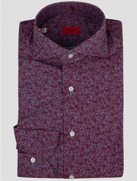 Isaia Isaia Burgundy Light Blue Cotton Shirt Burgundy / Light Blue 000