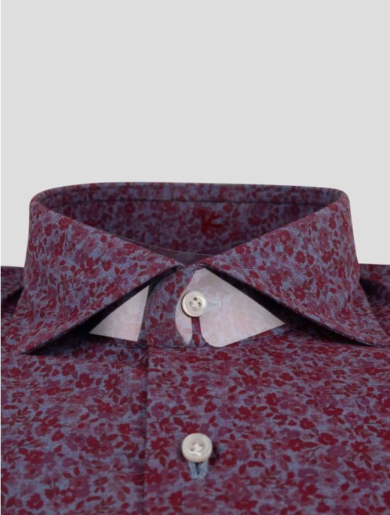 Isaia Isaia Burgundy Light Blue Cotton Shirt Burgundy / Light Blue 001