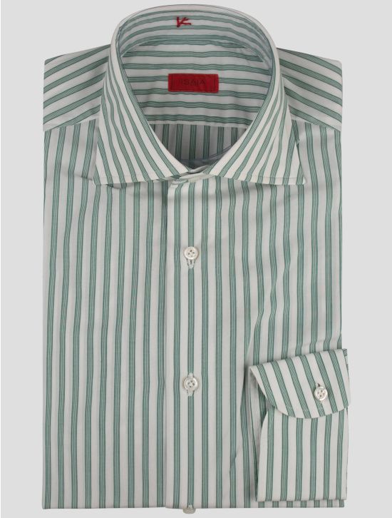 Isaia Isaia Green White Cotton Shirt Green / White 000