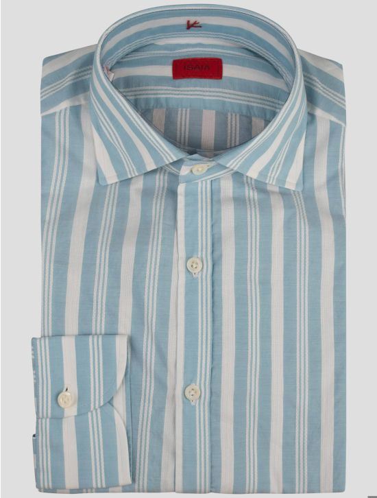 Isaia Isaia Light Blue White Cotton Shirt Light Blue / White 000