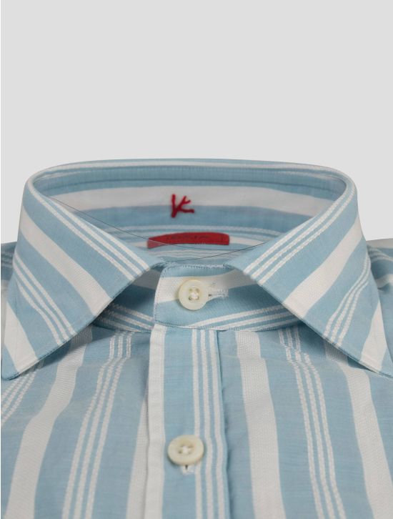 Isaia Isaia Light Blue White Cotton Shirt Light Blue / White 001