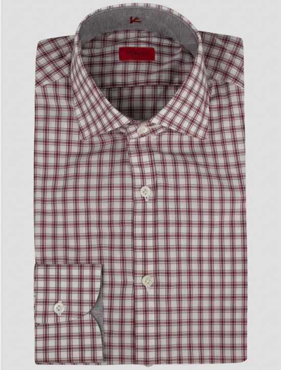 Isaia Isaia White Burgundy Cotton Shirt White / Burgundy 000