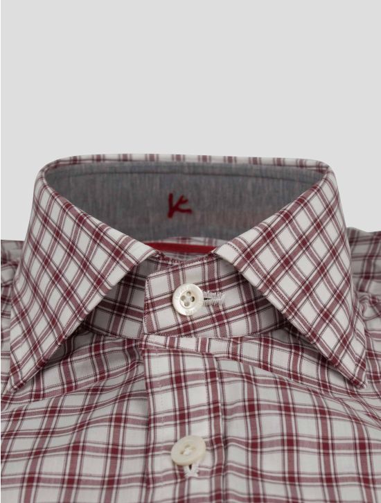 Isaia Isaia White Burgundy Cotton Shirt White / Burgundy 001