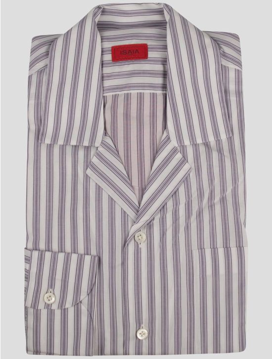 Isaia Isaia Purple White Cotton Shirt Purple / White 000