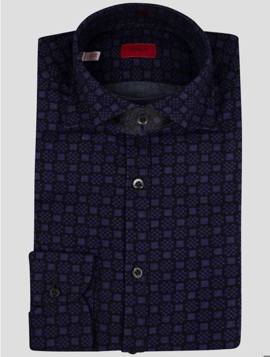 Isaia Isaia Purple Black Cotton Shirt Purple / Black 000