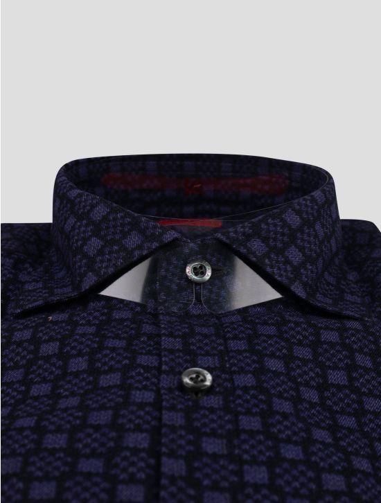 Isaia Isaia Purple Black Cotton Shirt Purple / Black 001