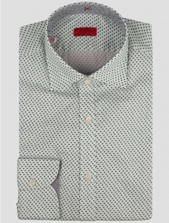 Isaia Isaia Green White Cotton Shirt Green / White 000