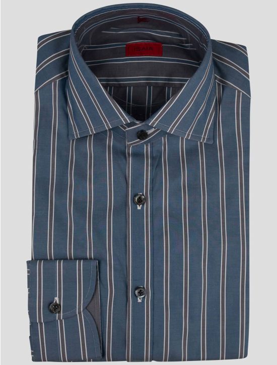 Isaia Isaia Blue Gray Cotton Shirt Blue / Gray 000