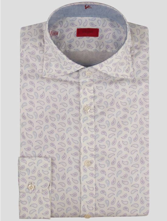 Isaia Isaia White Violet Cotton Shirt White / Violet 000