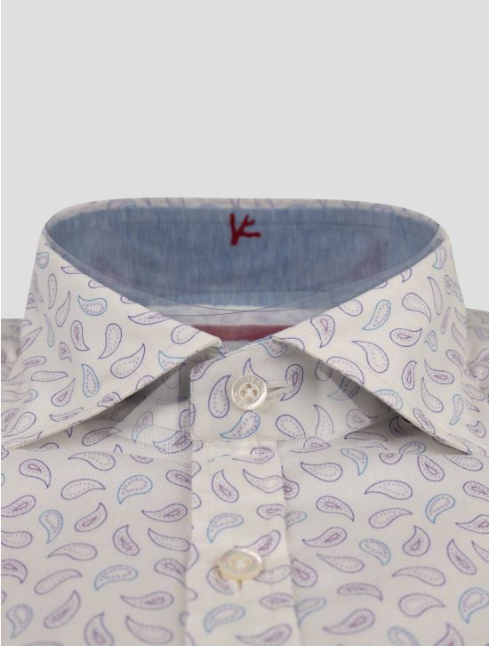 Isaia Isaia White Violet Cotton Shirt White / Violet 001