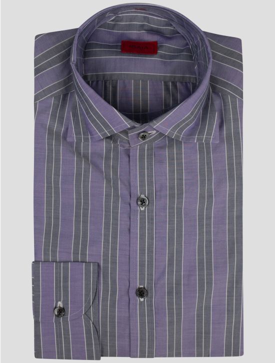 Isaia Isaia Violet Gray Cotton Shirt Violet / Gray 000