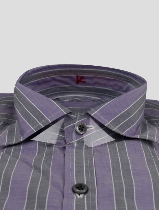 Isaia Isaia Violet Gray Cotton Shirt Violet / Gray 001