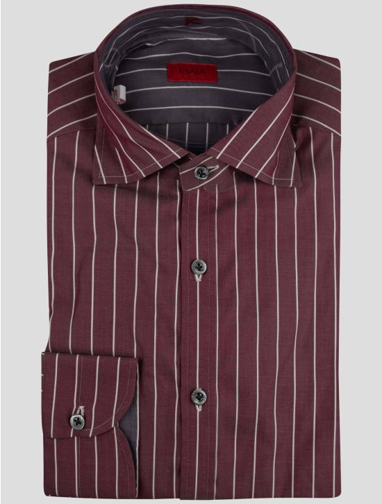 Isaia Isaia Burgundy White Cotton Shirt Burgundy / White 000