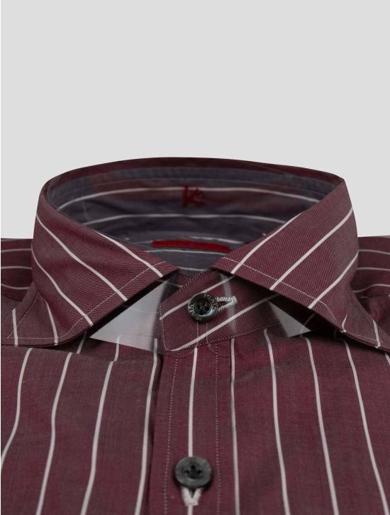 Isaia Isaia Burgundy White Cotton Shirt Burgundy / White 001