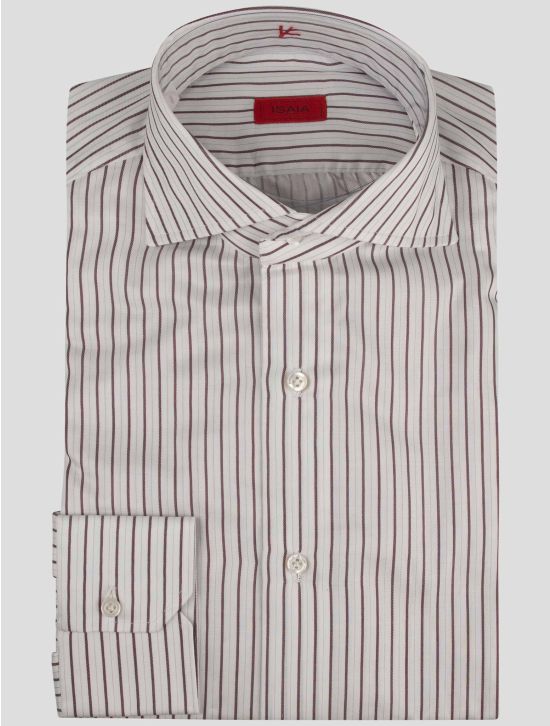 Isaia Isaia Burgundy White Cotton Shirt Burgundy / White 000