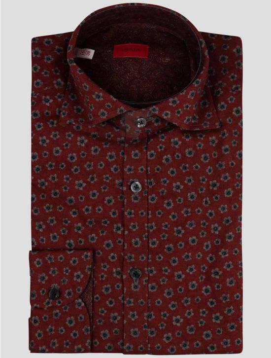 Isaia Isaia Burgundy Gray Cotton Shirt Burgundy / Gray 000