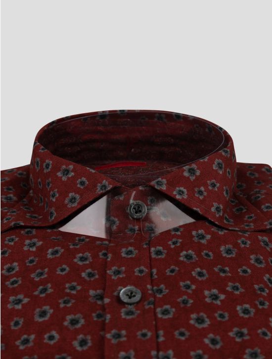 Isaia Isaia Burgundy Gray Cotton Shirt Burgundy / Gray 001