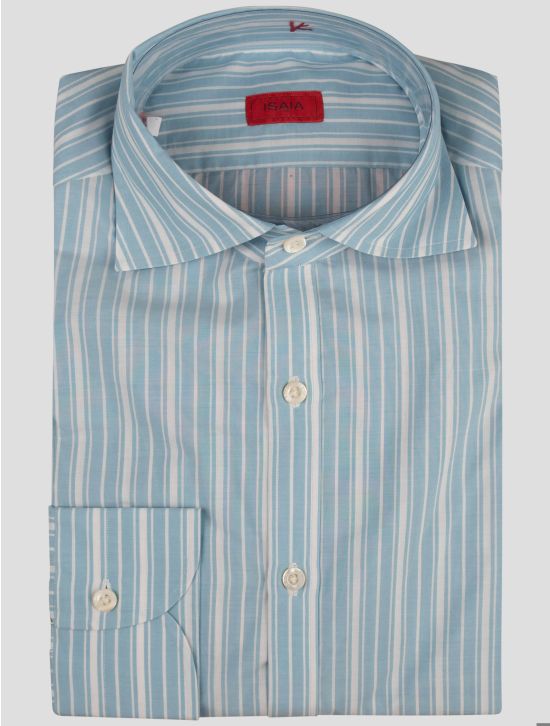 Isaia Isaia Light Blue White Cotton Shirt Light Blue / White 000