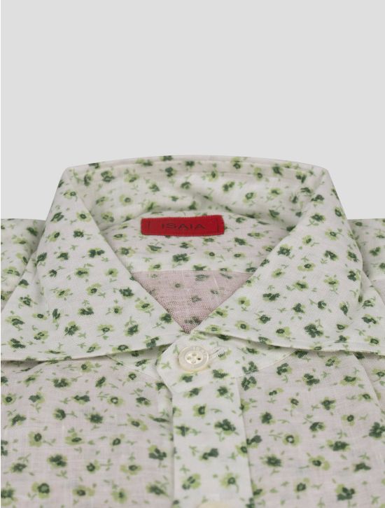 Isaia Isaia Green White Linen Shirt Green / White 001