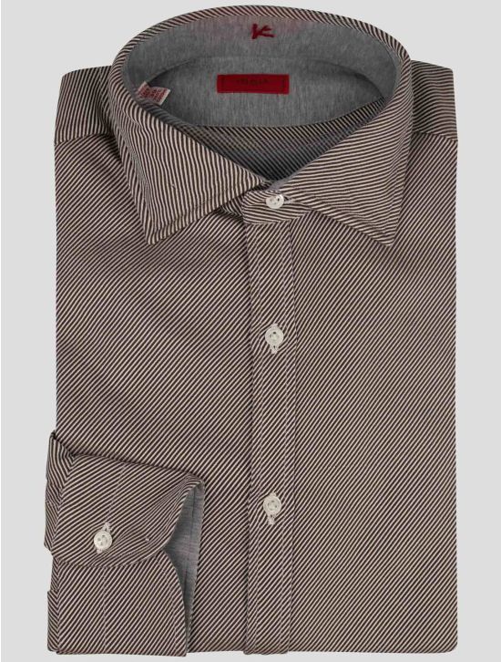 Isaia Isaia Brown White Cotton Shirt Brown / White 000