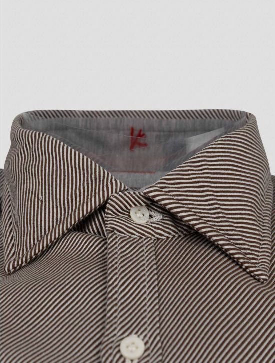 Isaia Isaia Brown White Cotton Shirt Brown / White 001