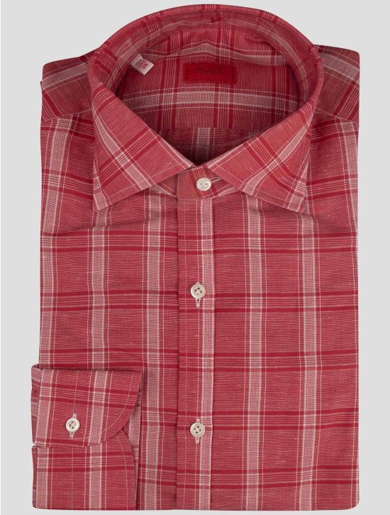 Isaia Isaia Red White Cotton Linen Shirt Red / White 000