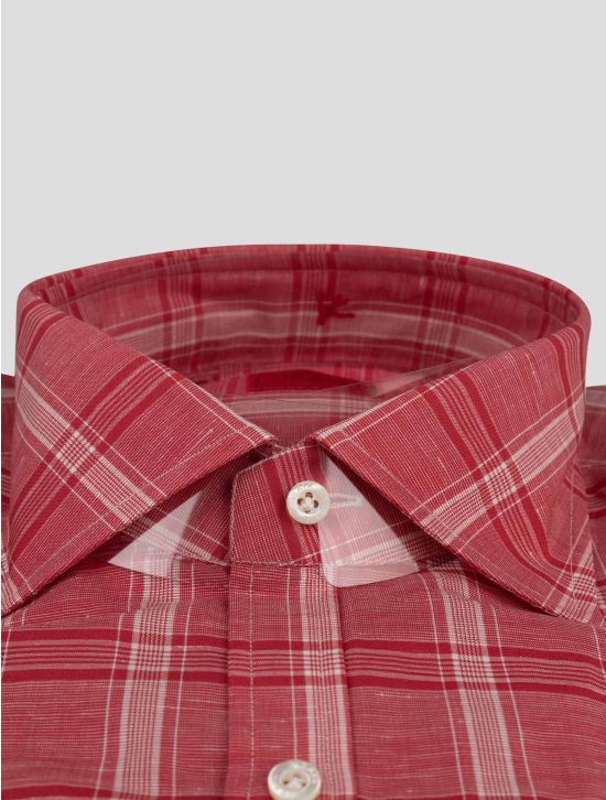 Isaia Isaia Red White Cotton Linen Shirt Red / White 001