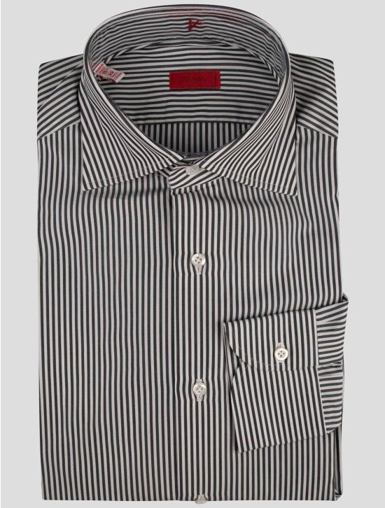 Isaia Isaia Dark Gray White Cotton Shirt Dark Gray / White 000