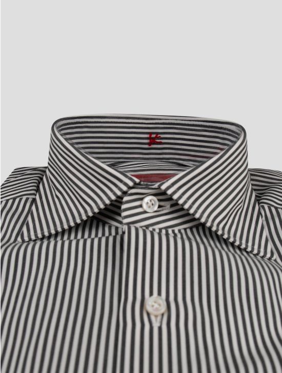 Isaia Isaia Dark Gray White Cotton Shirt Dark Gray / White 001