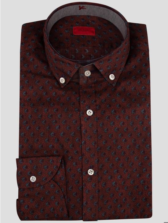 Isaia Isaia Burgundy Blu Cotton Shirt Burgundy / Blue 000