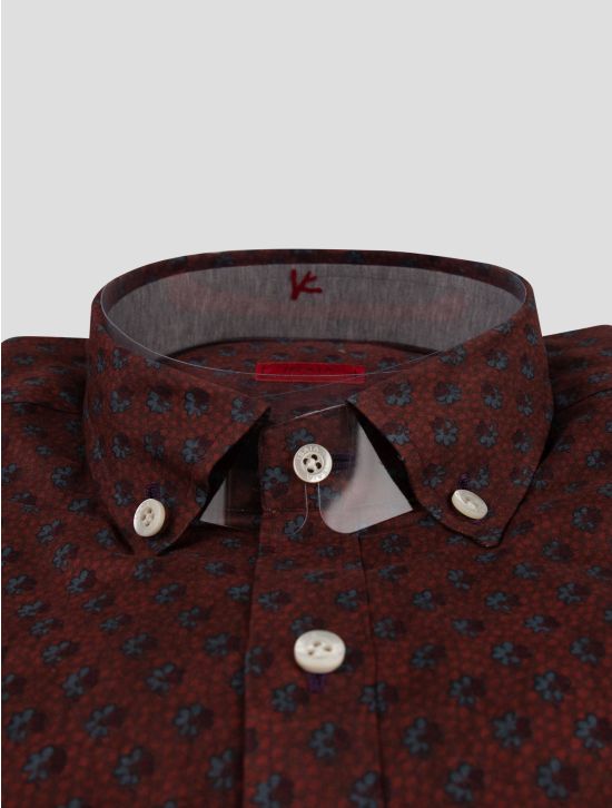 Isaia Isaia Burgundy Blu Cotton Shirt Burgundy / Blue 001