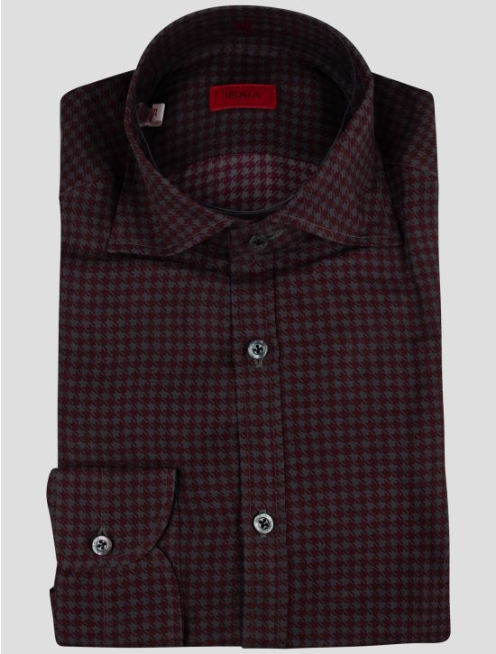 Isaia Isaia Burgundy Gray Silk Shirt Burgundy / Gray 000