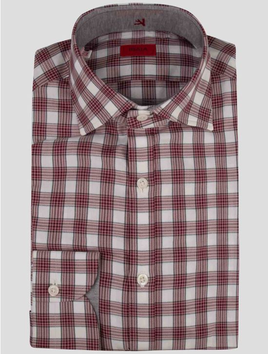 Isaia Isaia Burgundy White Cotton Shirt Burgundy / White 000