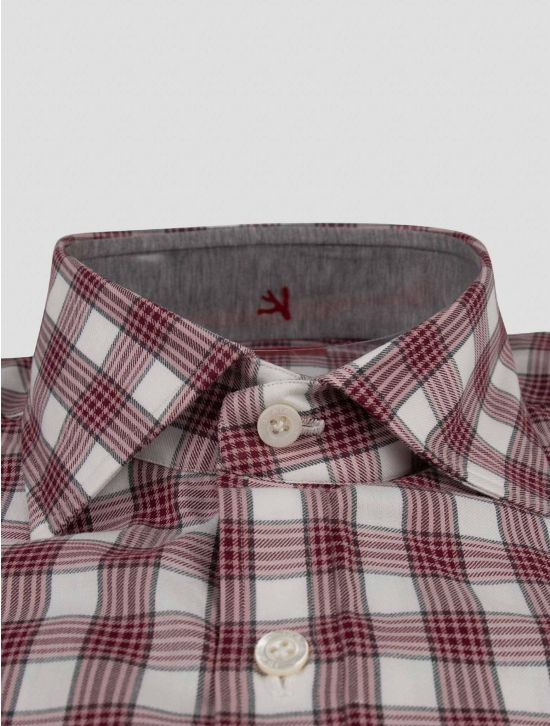 Isaia Isaia Burgundy White Cotton Shirt Burgundy / White 001