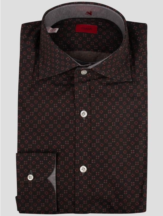 Isaia Isaia Gray Burgundy Cotton Shirt Gray / Burgundy 000