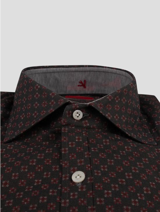 Isaia Isaia Gray Burgundy Cotton Shirt Gray / Burgundy 001