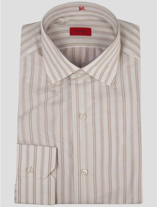 Isaia Isaia Beige White Cotton Shirt Beige / White 000