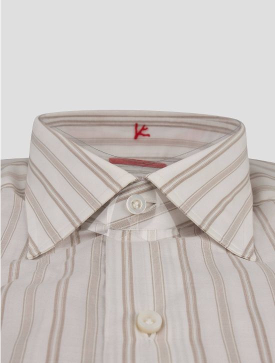 Isaia Isaia Beige White Cotton Shirt Beige / White 001